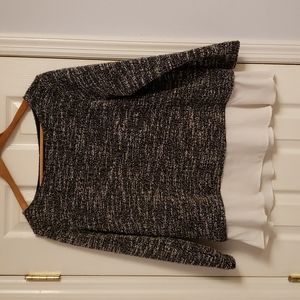 Ann Taylor, mixed media top. Size L, black specks and white flirty bottom.